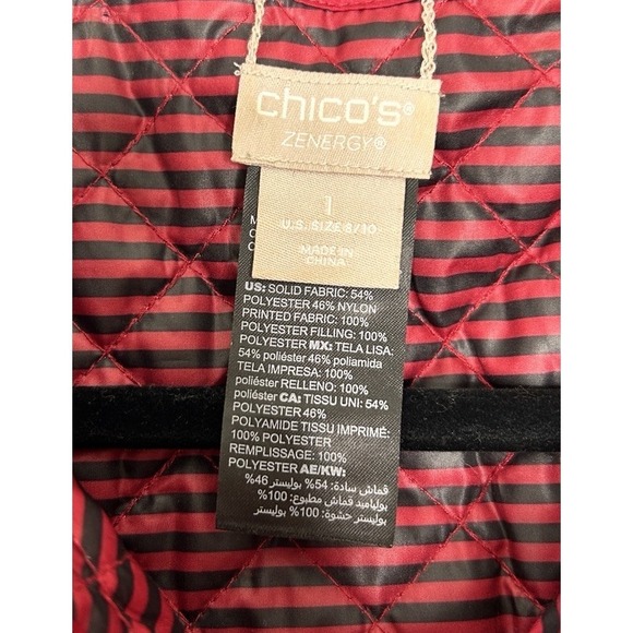 Chicos Vest Women Red Black Stripe Reversible Vest Zip Zenergy Size 1 8/10 - Picture 3 of 10